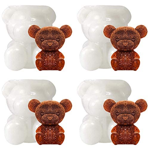 Molde para Cubitos de Hielo, 4 Piezas Moldes de Cubitos de Hielo 3D Bear,Diseño de Oso de Peluche 3D Bandejas de Cubitos de Hielo Decoración para Café, Bebidas Y Jugos,Molde De Osito De Peluche 3D Cover
