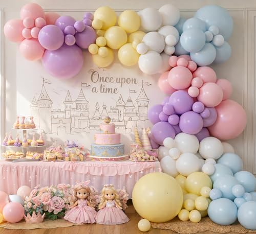 Image of Pastel Princess Balloon Arch Garland kit for Macaron Balloon for Girls Spring Once Upon a Time Princess Castle Birthday Baby Shower Birthday Party Decorations (Pastel)