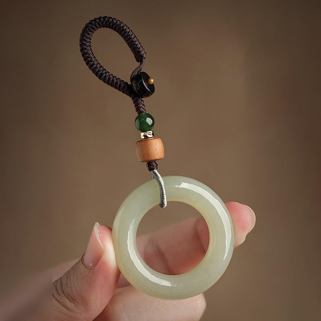 Breloczek do Samochodu Hetian Jade Peace Buckle Car Key Chain Pendant Practical Gift, Men And Women Ornaments, Backpack Decoration