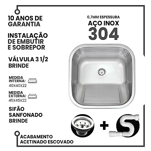 Tanque Inox American Steel 40X40 Fosco 22L Inox 304 +Válv