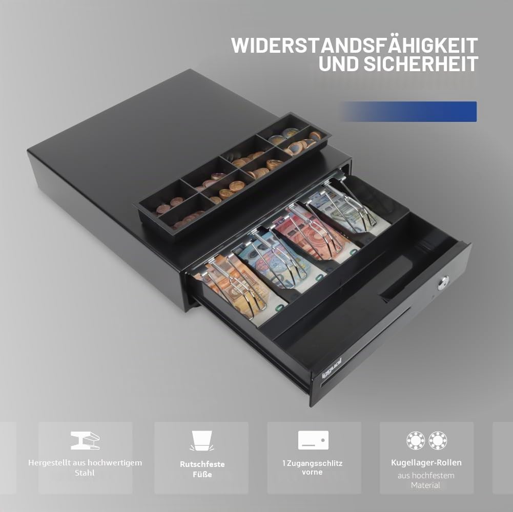 iggual Kassenschublade IRON-15 Geldbox Stahl Kunststoff Schwarz 37 x