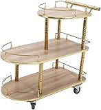 Rollwagen mit 3 Etagen und Leitplanke, vielseitiger Küchenwagen für Zuhause, Hotel und Restaurant, ideale Wein-, Tee- und Getränkeaufbewahrung für Esszimmer und Badezimmer