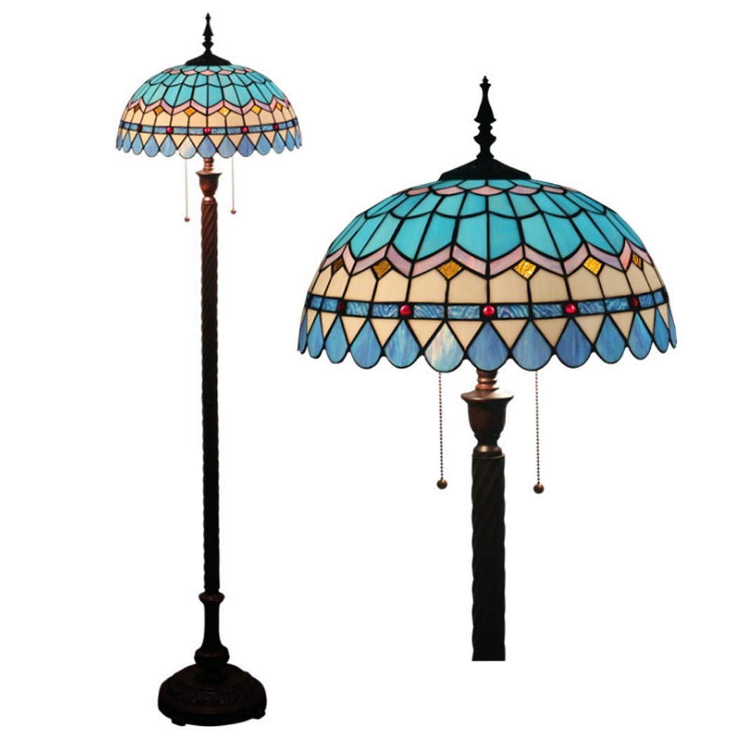 IUokLU Tiffany Style 16-Inch Mediterranean European Luxury Creative Handmade Stained Glass Floor Lamp for Living Room Bedroom Floor Standing Lamp Lighting,E27*2,16inch