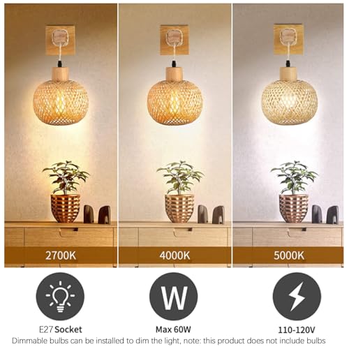 Luz de pared con enchufe interruptor E27 aplique de madera vintage rustico para salón 3