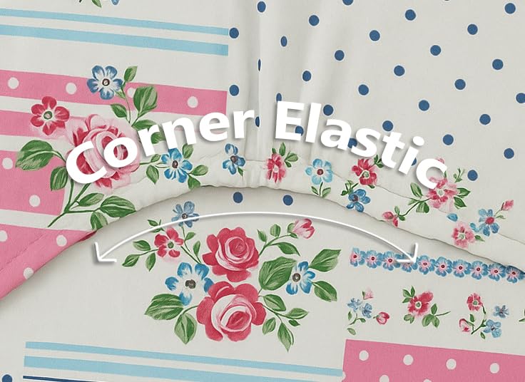 Image of HOMEKART 120 TC Cotton Rich Elastic Corner Fitted Bedsheet with 2 Pillow Covers | Double Bed 72x68+6 Inches | Wrinkle-Free, Super Soft & Breathable Floral Design | Pinkk & Green