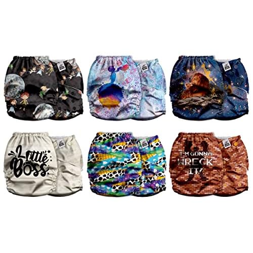 Mama Koala 3.0 Cloth Diapers for Babies with AWJ Lining, 6 Pack with 12 5-Layer Bboo(No Microfiber) Cloth Diaper Inserts - Reusable and Washable Pocket Diapers(12-My Warm Heart)