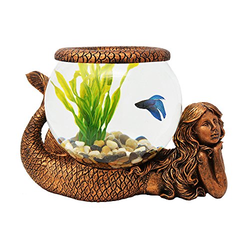 THE NIFTY NOOK New Mystical Mermaid Decorative Gold Antiqued Glass Fish Bowl Tabletop Aquarium or Te THE NIFTY NOOK New Mystical Mermaid Decorative Gold Antiqued Glass Fish Bowl Tabletop Aquarium or Te