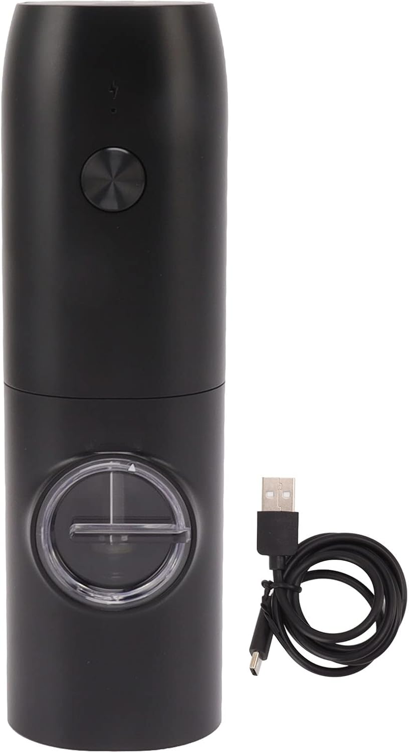 Topyond Electric Salt and Pepper Grinding Set with USB Charging Model with Adjustable Coarseness and LED Light, Rechargeable Automatic Pepper Mill Grinder (Black)