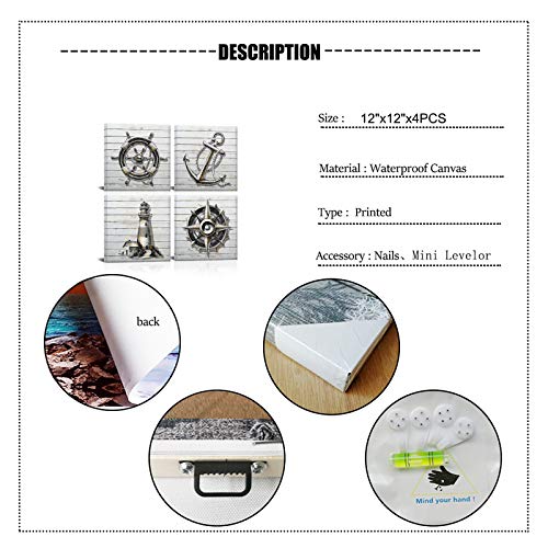 SkenoArt Nautical Themed Bathroom Art Wall Decor Black White Boat Anchor Paintings Helm Compass Print Lighthouse Picture Home Decor Sea Artwork Bedroom Living Room Ready to Hang - Image 6