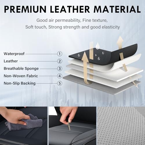 Image of Coverado Car Seat Covers Full Set, 5 Piece Car Seat Protector with Removable Headrest, Nappa Leather Breathable Front Rear Seat Cushion Side All Wrapped Universal Fit Truck Automotive Most Cars Black