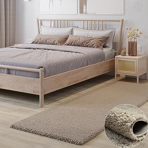 MY-RUG Teppich Shaggy Star Hochflor rechteckig beige 200 x 80 cm - Wohnzimmerteppich,...