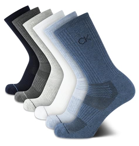 Calvin Klein Mens Dress Crew Socks - 6 Pack Soft Cushioned Non-Binding Cotton Work Dress Socks for Men (Sizes: 7-12)