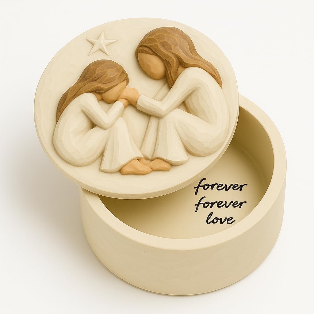 GoGnome Resin Keepsake Box - Forever Love Jewelry & Trinket Holder for Mom Daughter or Sisters Best Friends Friendship - Hand-Painted Heartfelt Gift (Love)