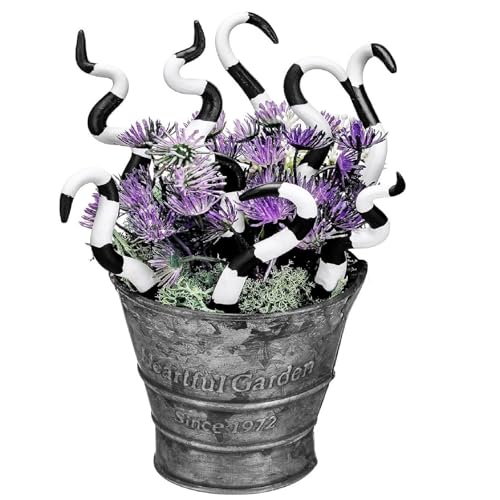 12PCS Sandworm Black White Plant Stakes Garden Plant Accessory Plant Floral Picks for DIY Craft Plant Pot Decorations Home Decor