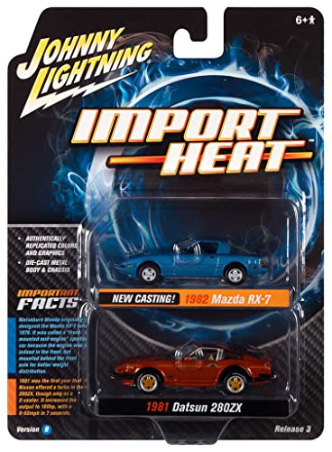 Johnny Lightning 1:64 1982 Mazda RX-7 y 1981 Datsun 280ZX 2 autos miniatura 1