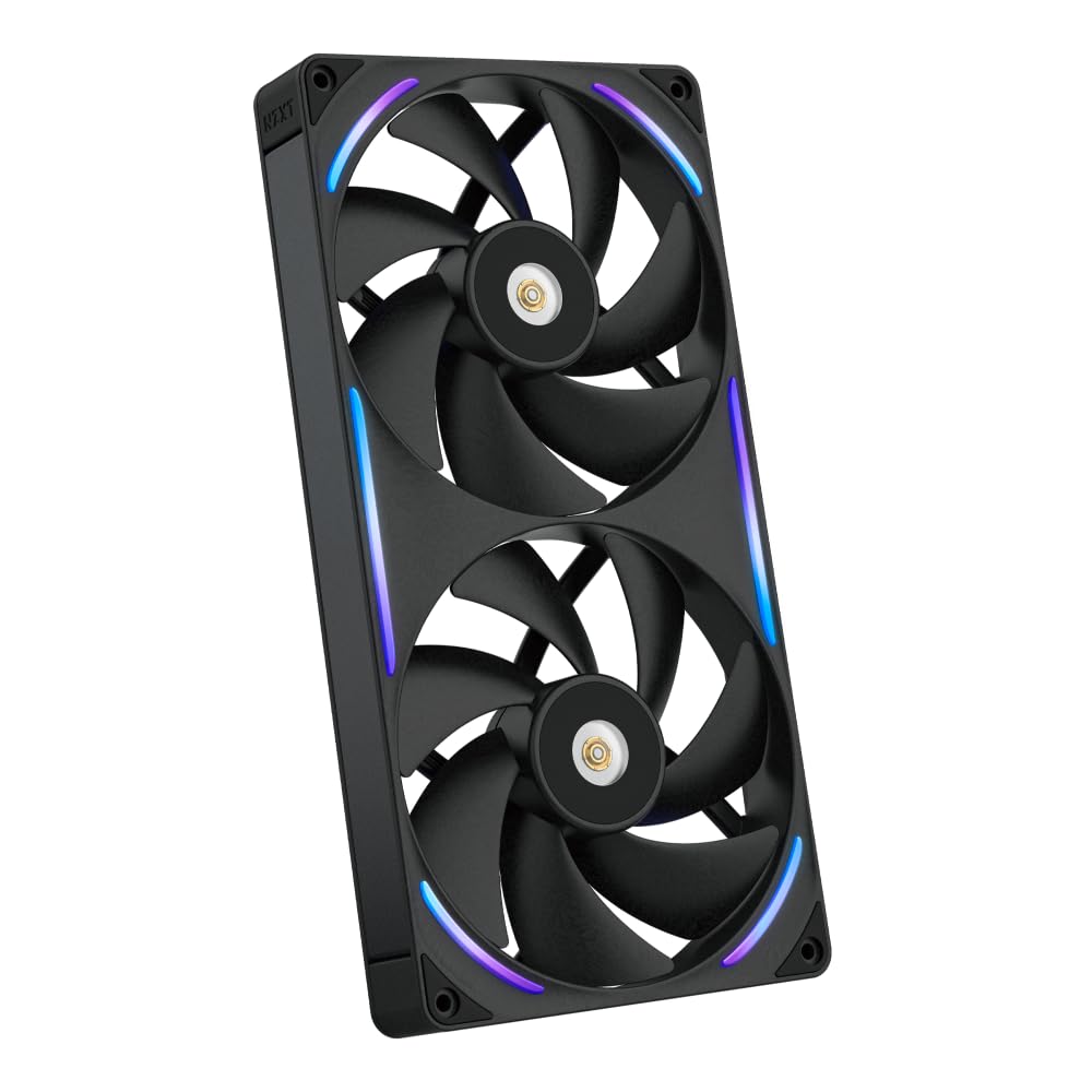 NZXT F280X - 280mm single-frame PWM RGB Performance-Lüfter - Schwarz | 280mm single-frame Einheit mit zwei 140mm RGB-Lüftern. Max. Airflow und statischer Druck, CAM-synchrone Beleuchtung.