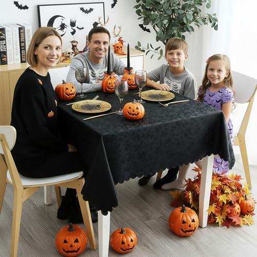 Image of Smiry Square Table Cloth, Waterproof Heavy Duty Vinyl Tablecloths, Wipeable Washable Table Cover for Kitchen and Dining Room (Black, 54 inch X 54 inch)