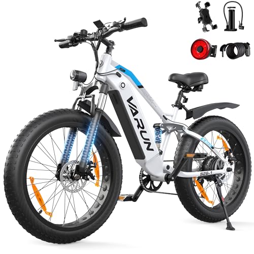 VARUN E Bike, 26 * 4.0 Zoll E-Bike Herren mit 250W Motor (85Nm), 48V 18AH(864Wh Akku, 5 Fahrstufen, bis 150km, 25km/h, E-Mountainbike Fatbike mit LCD-Display