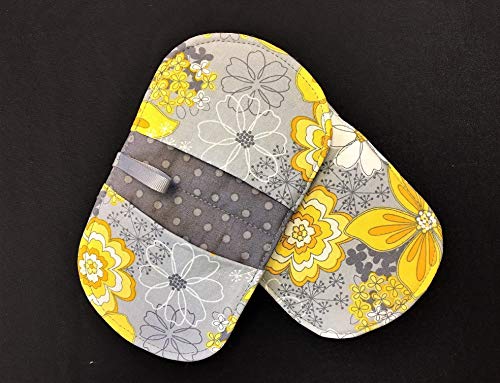 Set of 2 - Yellow and White Flowers on Grey Gray Pot Holder Oval Shaped Pot Holders Hot Pads Microwave Mitts