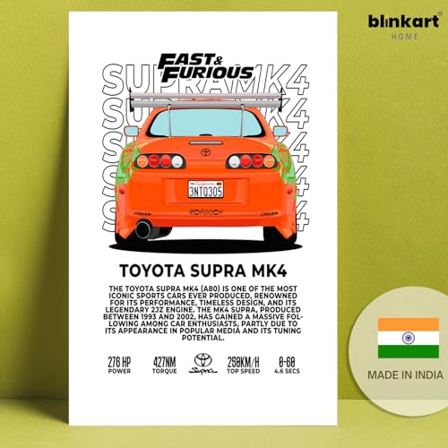 Image of BLINKART Toyota Supra MK4Car Posters Sticker Gift Items for Boys Room Wall Decor || Comes with Double-Sided Tape|| Decoration Bedroom Living Room Office Studio Decor | 12x18 In (A3) - CAR-277