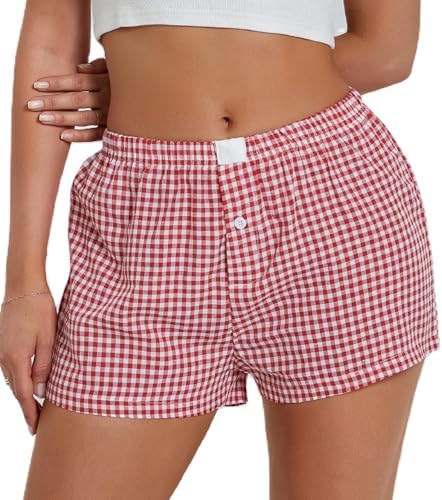 NUFIWIレディースY 2 kパジャマショートパンツGingham Cute PjショートパンツチェックカジュアルショートパンツSleep Bottomsストレッチボクサーパンツストリートルック