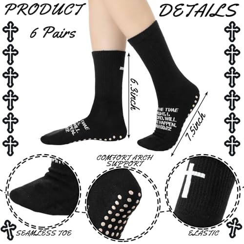 6 Pairs Cross Grip Soccer Socks Anti Slip with Bible Verse Religious Jesus Socks with Rubber Dots for Yoga Football2