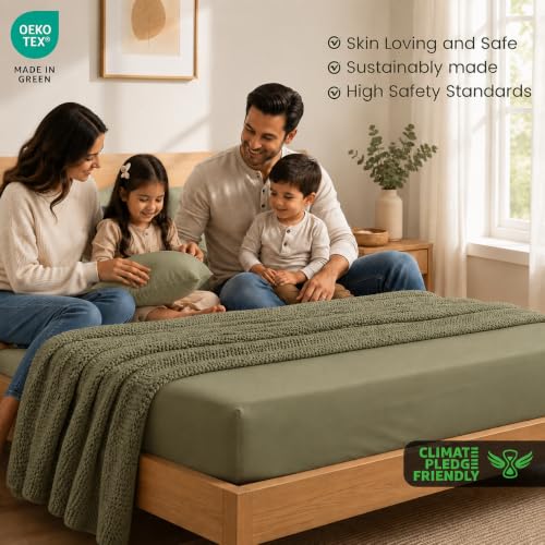 Image of LINENWALAS 100% Cotton Bedsheet with Pillow Cover for Single Size Bed, Natural Soft 400tc Long Staple Imported Egyptian Cotton Premium Oeko-Tex Certified Bed Sheet (60 inch x 90 inch, Moss Green)