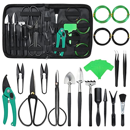 Garden Tool Set 25 pcs Succulent Bonsai Tools Kit,Gardening Transplanting Tools Gift Set for Women,Bonsai Tree Stater Kit Succulent Plant Kit Include Pruning Shears,Carbon Steel Scissor,Bonsai Wire