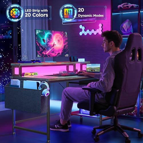 Image of DurayLoly 40 inch Small Gaming Desk with Remote Control RGB Light for Teen Gamer,10m Full-Color Strip with Wireless Remote,20 Dynamic & 20 Lighting Modes, Effortless Control to Level Up Your Gaming Vibe
