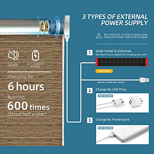 Smartwings Motorized Natural Woven Wood Roman Shades Full Blackout Classic Fold Smart Blind, Cordless Remote Control Electric Window Shades Rechargeable Auto Blinds, Customized Size, Kenaf -016 #TOP4