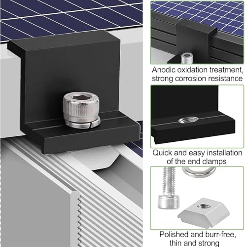 8 Stück Solarmodul Klemmen, 30mm Aluminium PV Modul Endklemmen, Z-Halter Befestigung Solarmodulhalter für Solar Panel, Solarbefestigungen für Dächer Wände Boote Wohnmobile (Schwarz)