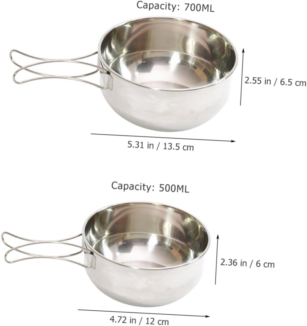 Portable Folding Stainless Steel Camping Bowl Set, 700ml 500ml