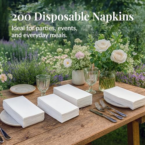 image for Prestee 200 Disposable Paper Hand Towels That Feel Like Linen Napkins,