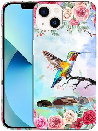 Coque iPhone 13 Mini rigide chic au design floral rose et colibri raffiné