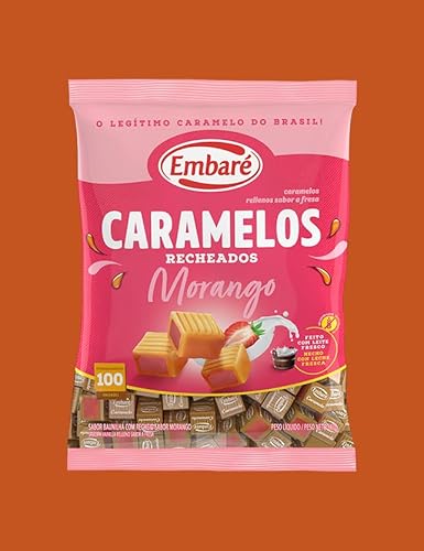 Bala Caramelos Recheados Sabor Morango Embaré 660g