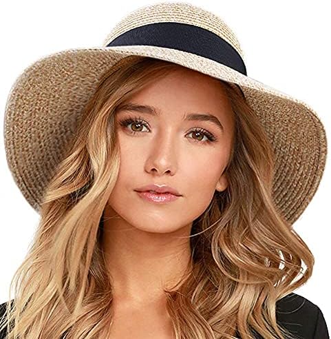 FURTALK Womens Beach Sun Straw Hat Wide Brim UV Protection Travel Hat