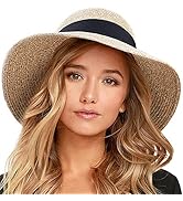 FURTALK Womens Beach Sun Straw Hat UV UPF50 Travel Foldable Brim Summer UV Hat