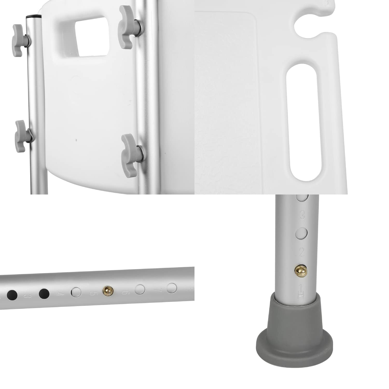 SHISHI Silla de Baño Antideslizantes, Taburete de Baño Mayores, Taburete de Ducha Altura Regulable, Aluminio y Plástico, Silla Ducha con Respaldo, Blanco C, 38×36×(70-83) cm