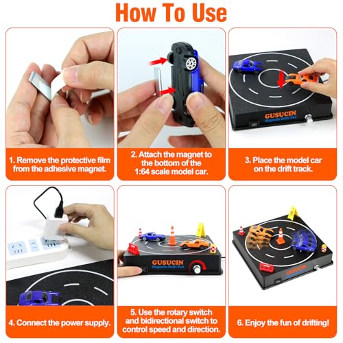 Image of Magnetic Drift Pad for Hot Wheels Cars 1:64 - Spinning Drift Track with Adjustable Speed & Direction, USB Powered Drift Pad with 5 Decorations, Display Stand for All 1:64 Scale Diecast Cars (Black)