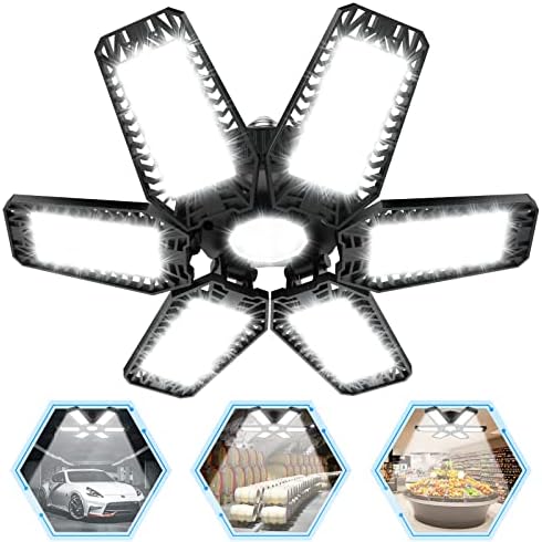 YIBIDAMA LED Garage Light 185W, Led Workshop Ceiling Light 18500LM 6500k, Daylight Ultra Bright Garage Lighting, E26/E27 Base Basement Bulb Deformable 6+1 Adjustable Panels Garage Ceiling Light