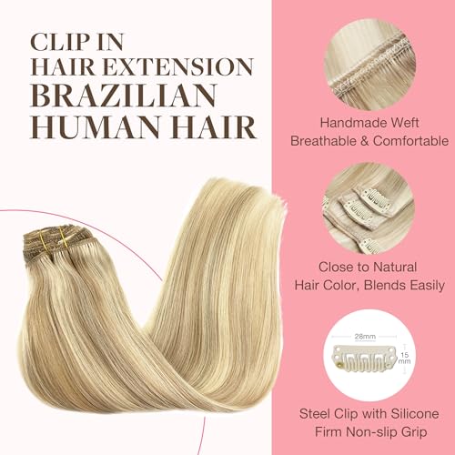 Image of GOO GOO Clip in Hair Extensions Real Human Hair Blonde Remy Extensions