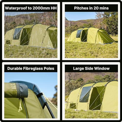 Eurohike Sendero 8XL 8 Man Tent with Large & Spacious Living Area & 2 Separate Bedrooms, 8 Person, Waterproof, Easy to Pitch, Tunnel Design, Ideal for Family Camping Trips & Festivals, 2000mm HH - Image 5
