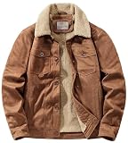 LOUECHY Men's Sherpa Lined Jacket Faux Suede Trucker Jacket Fleece Warm Winter Coats 9760 Brown-L