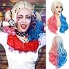 PORSMEER Long Pink and Blue Wavy Wigs for Wolmen Girls Cosplay & Halloween Party - Synthetic Hair- Suicide Squad Harley Quinn Wig