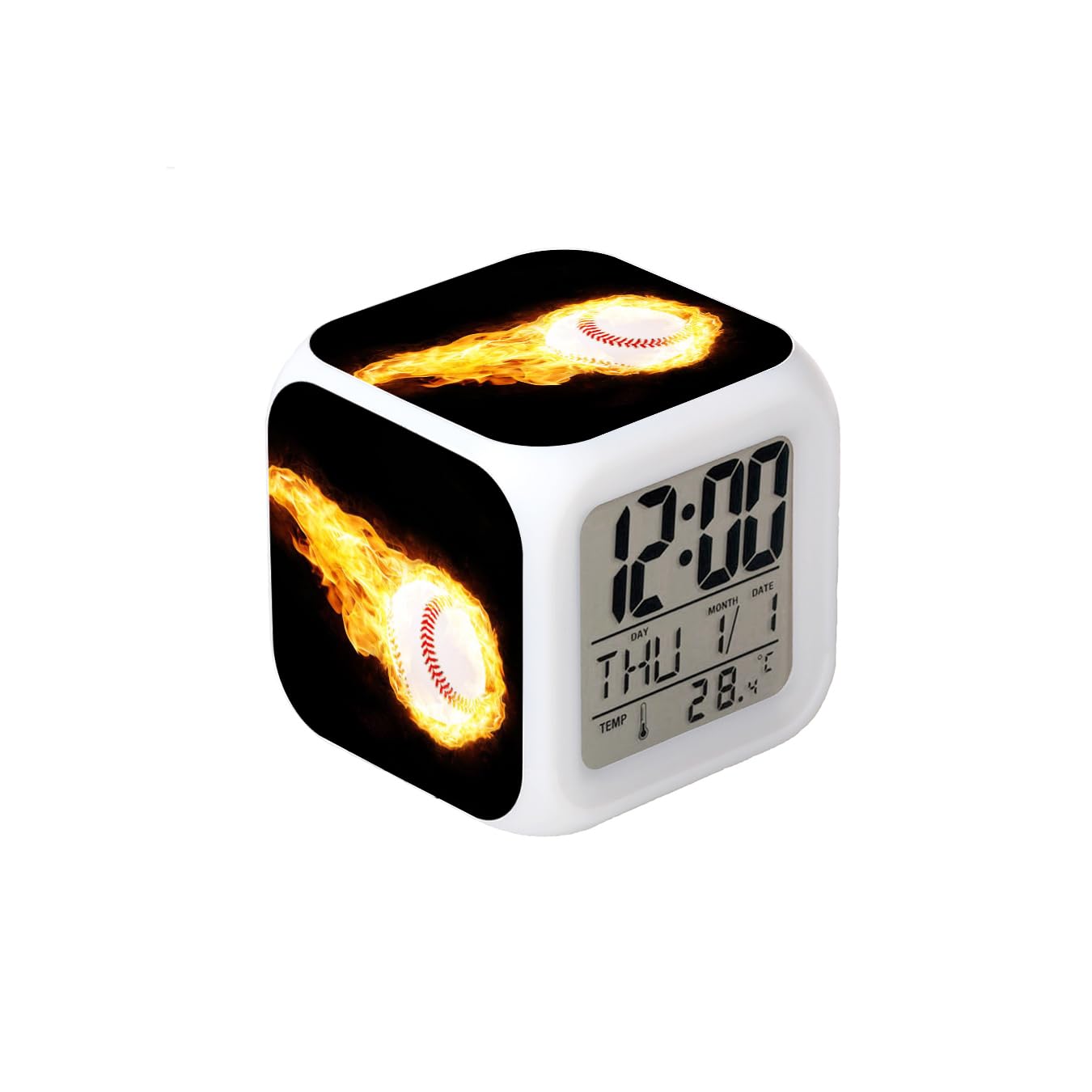 BoWay3＂Desk & Shelf Clock Baseball Fire Sport Black Digital Alarm Clock with Led Lights Plastic Table Clock for Kids Teenagers Adults Home/Office Decor