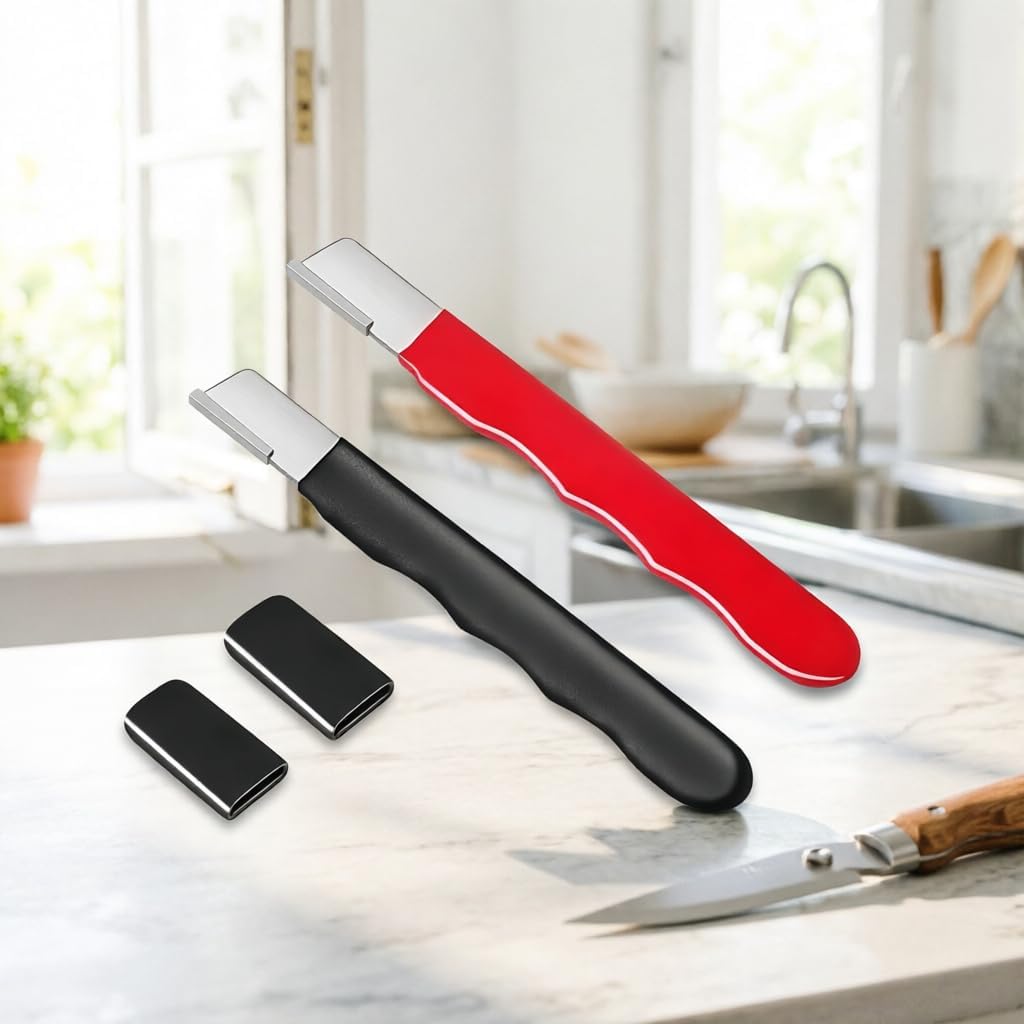 Portable Sharpener, 1 each of Red and Black, For Gardening Tools, Kitchen Knives, Axes and Outdoor Equipment, Handheld Quick Sharpener with Sheath, 2 Pieces