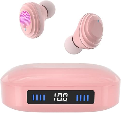 Auriculares inalámbricos con sonido inmersivo, auriculares intrauditivos Bluetooth 5.0 con estuche de carga de 2000 mAh, fácil emparejamiento,