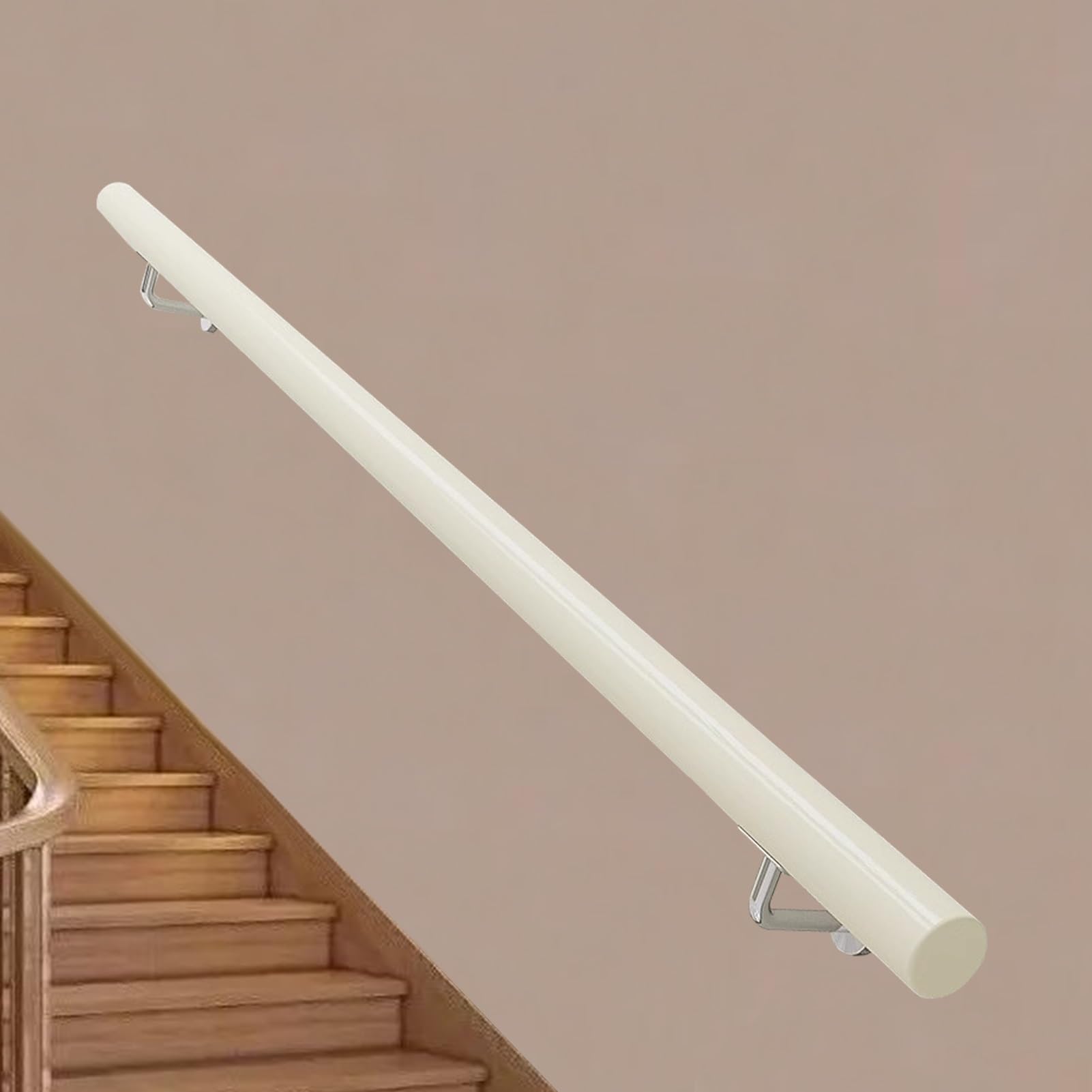 DMCHENGMA 1ft-15ft Wooden Stair Handrail, White Round Railing Wall Mounted Balustrade Hand Rails for Indoor and Outdoor Stair Banister Safety Grab Bar Wall Support Rod(12ft/360cm)