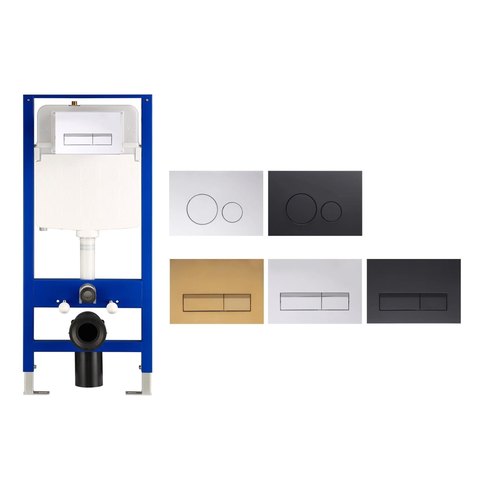 Inodoro con placa de accionamiento empotrable, material HDPE, cisterna de pared para inodoro de pared, estantería de hierro pintado, juego completo de 50 x 10 x 114 cm