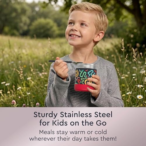 Image of Bentgo Kids Stainless Steel Leak-Proof Food Jar for Hot or Cold Food | 11 fl oz Double Insulated Container with Removable Silicone Bumper, Dishwasher Safe, Easy Open Lid, Ages 3+ (Sssnakes)